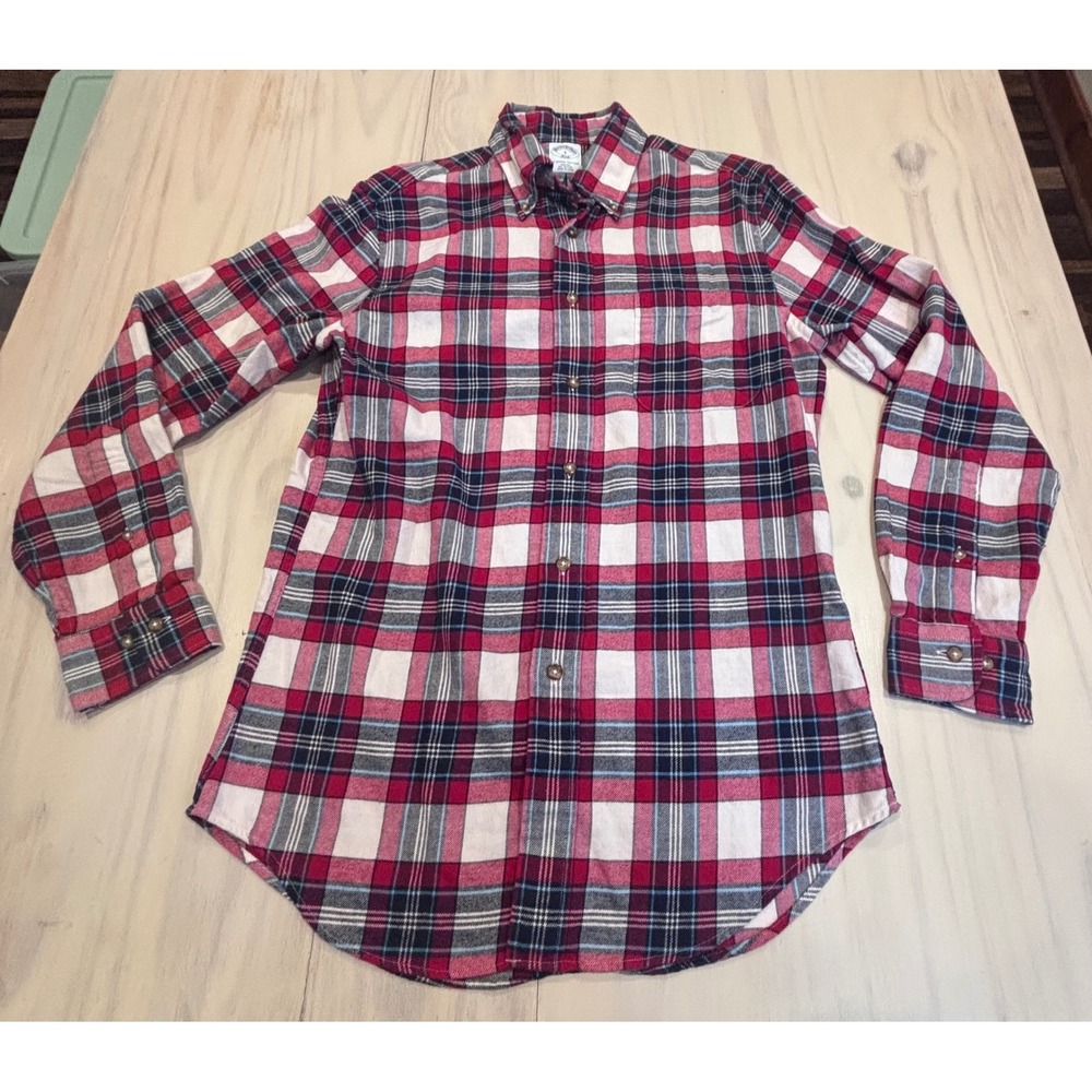 Brooks Brothers 346 Mens Slim Fit Plaid Button Down Polo Shirt Red White Blue S